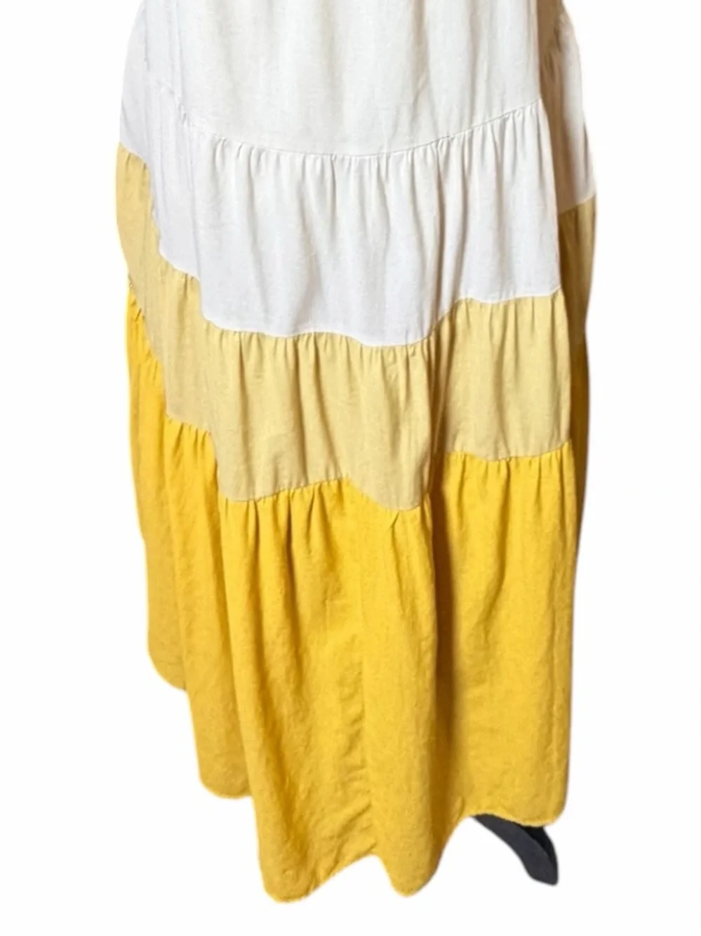 Moodie Yellow White Ombre Tiered Ruffle Dress Size Medium⁠